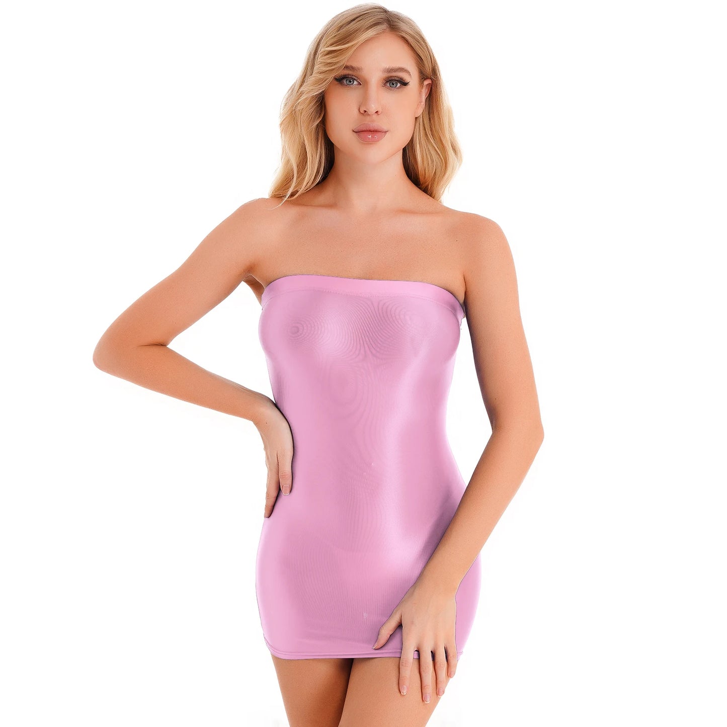 Glossy Strapless Bodycon Dress – Sexy, Stretchy Mini for Nightclub Glam!