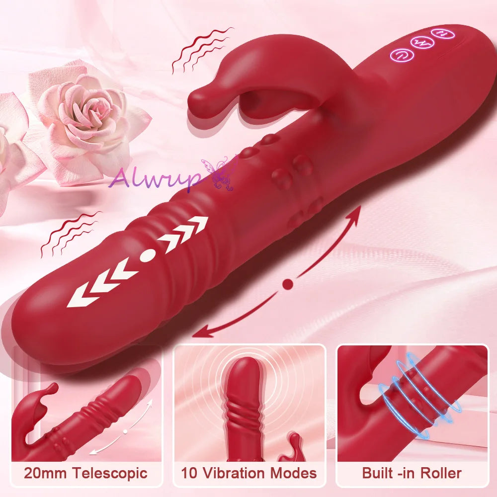 Rabbit Vibrator Powerful G Spot Telescopic Rotating Clitoris Vagina Stimulator