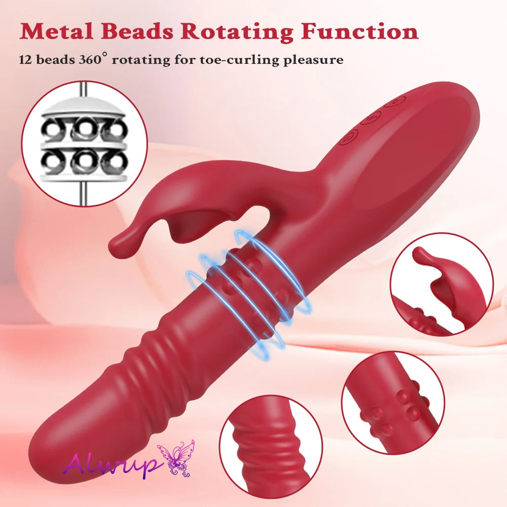 Rabbit Vibrator Powerful G Spot Telescopic Rotating Clitoris Vagina Stimulator