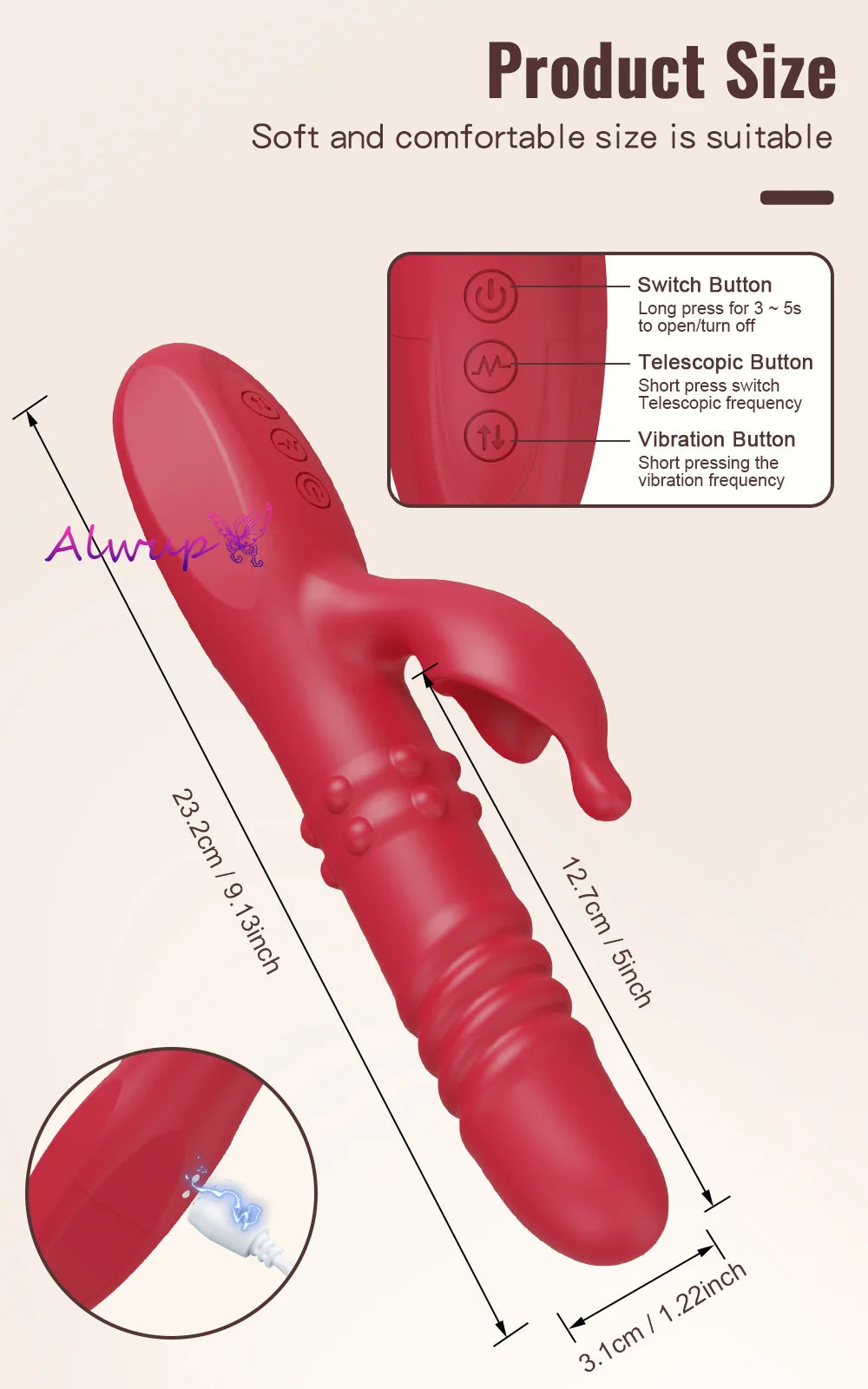 Rabbit Vibrator Powerful G Spot Telescopic Rotating Clitoris Vagina Stimulator