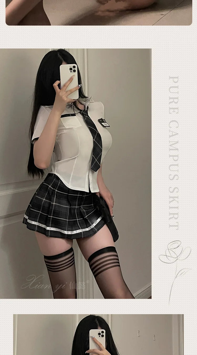 Plaid Schoolgirl Lingerie Set