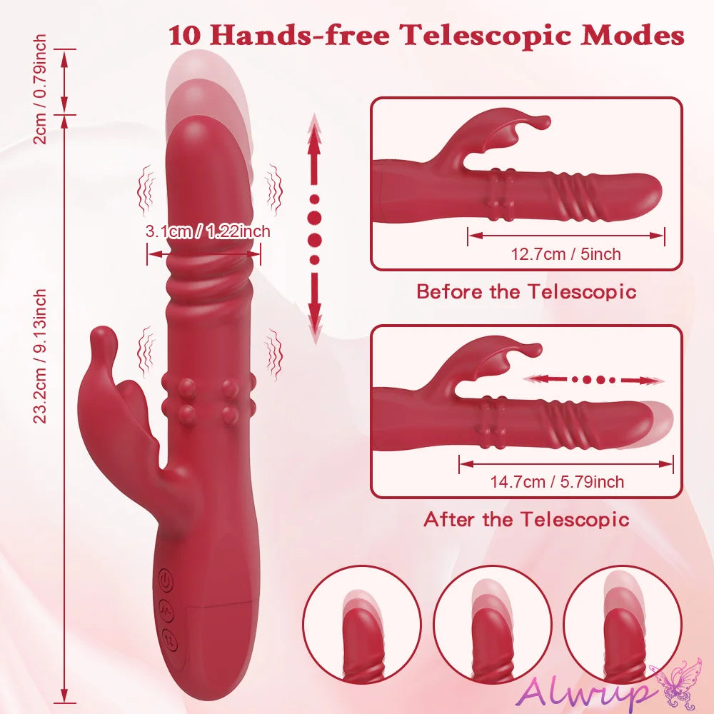 Rabbit Vibrator Powerful G Spot Telescopic Rotating Clitoris Vagina Stimulator