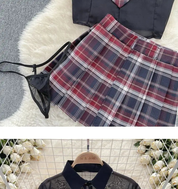 Preppy Chick Plaid Skirt Lingerie Set