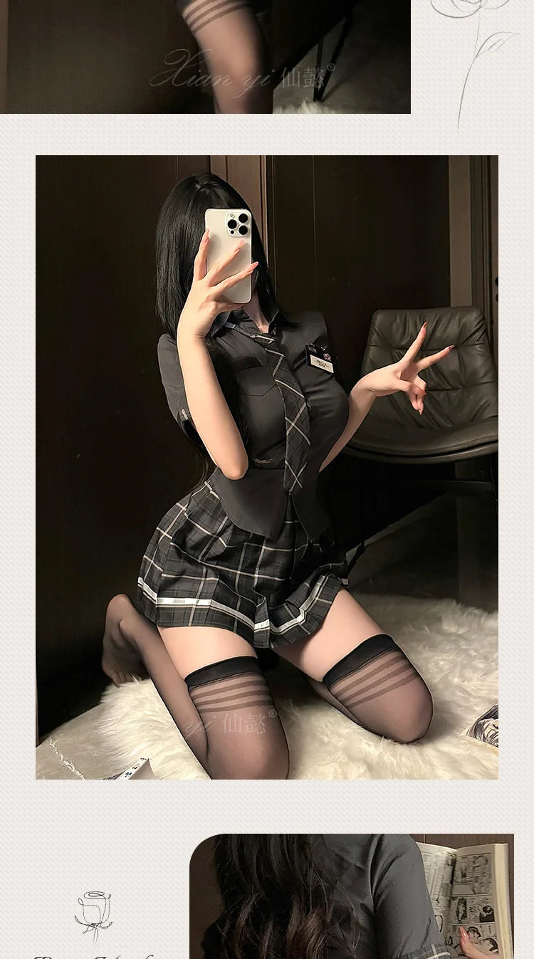 Plaid Schoolgirl Lingerie Set