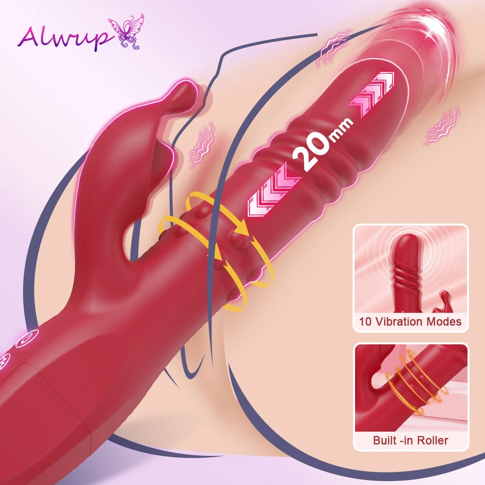 Rabbit Vibrator Powerful G Spot Telescopic Rotating Clitoris Vagina Stimulator