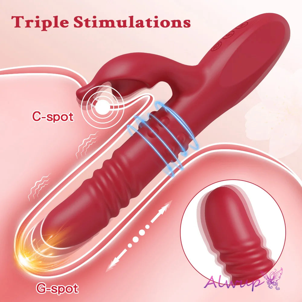 Rabbit Vibrator Powerful G Spot Telescopic Rotating Clitoris Vagina Stimulator