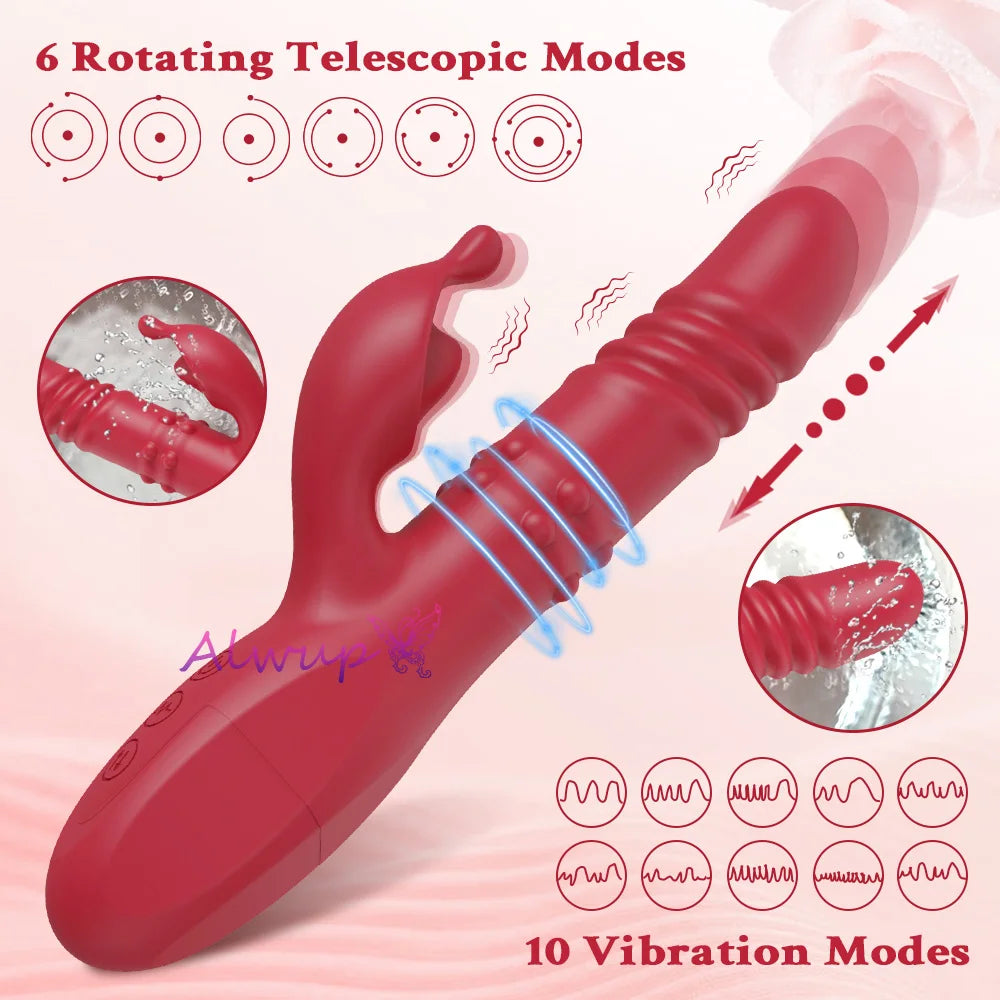 Rabbit Vibrator Powerful G Spot Telescopic Rotating Clitoris Vagina Stimulator