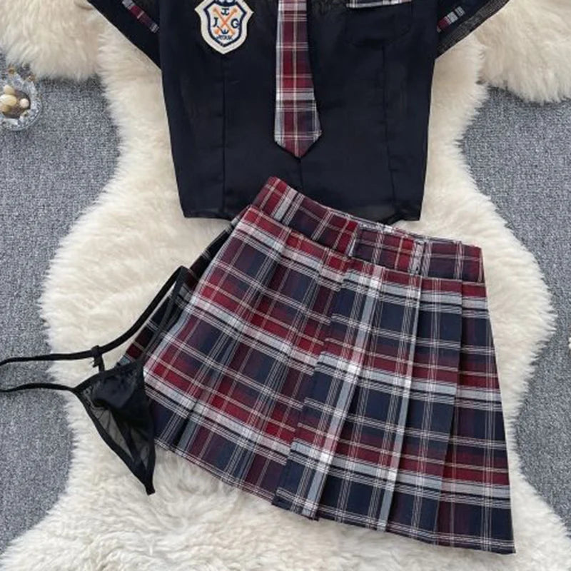 Preppy Chick Plaid Skirt Lingerie Set